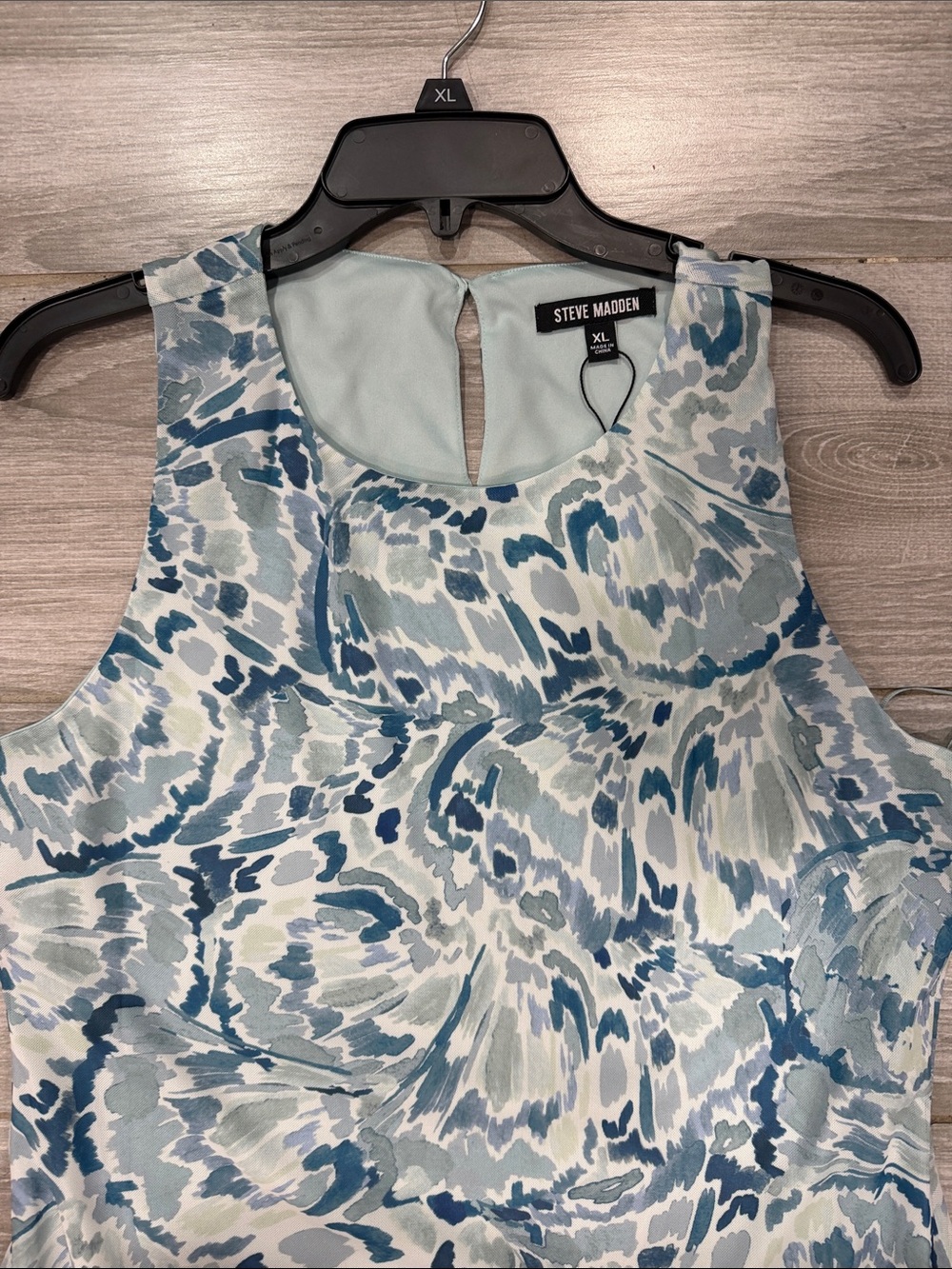 New Steve Madden Blue & White Abstract Print Sleeveless Midi Dress XL - Picture 3 of 4
